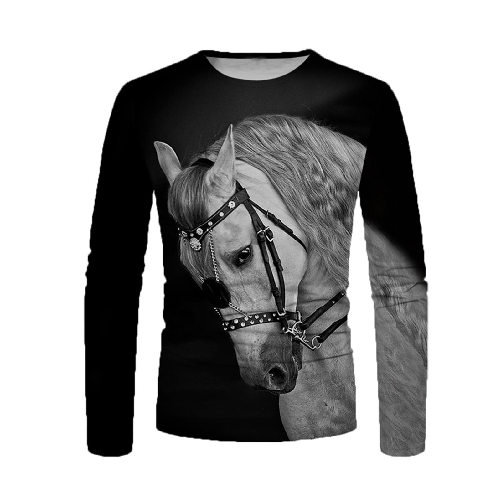Caballo Retro Impresion 3D Cuello redondo Camiseta de manga larga para hombres Primavera y otono Pompotops oipoqjl8134 Bodega Aurrera en linea