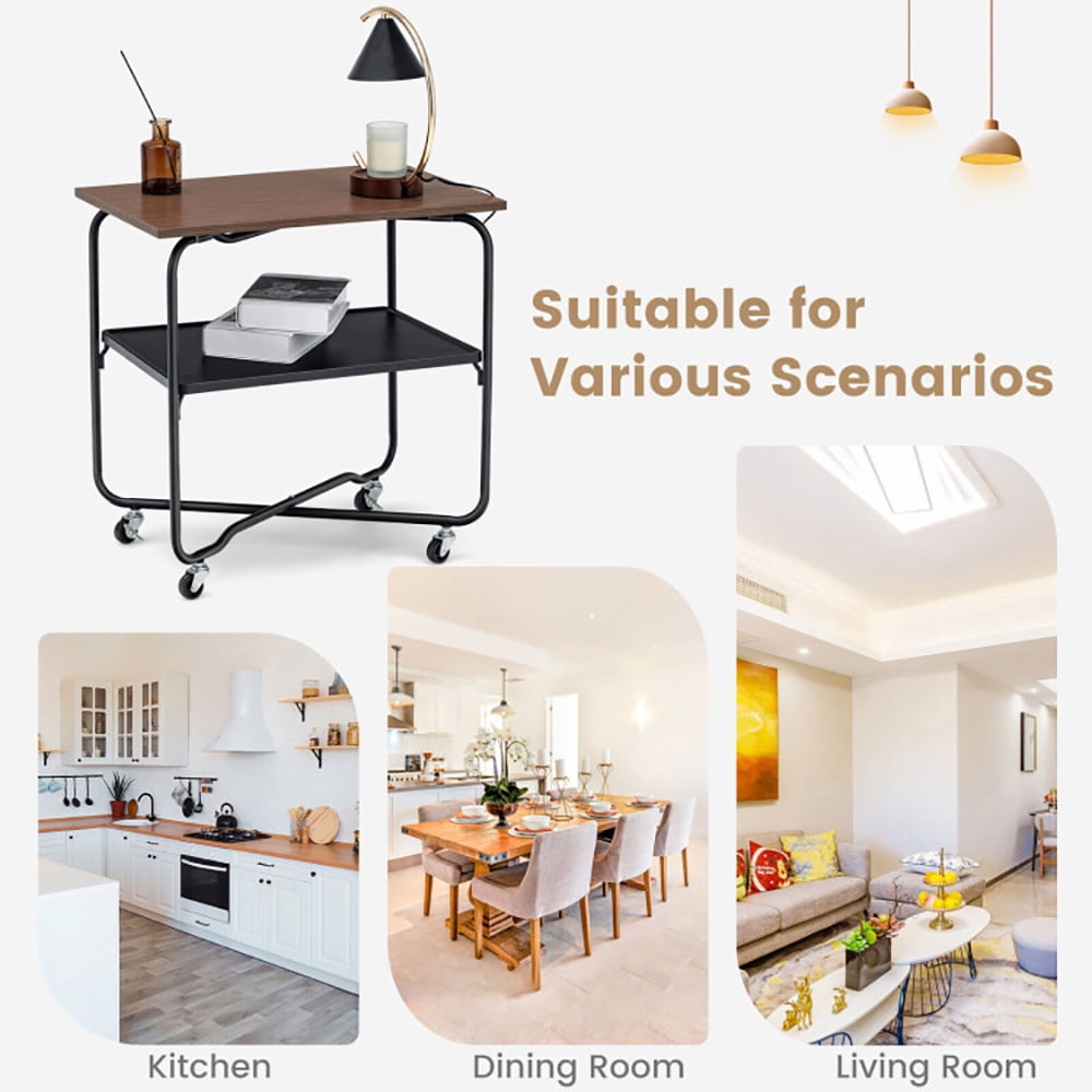 Finihen End Table, 2-Tier End Table with Metal Storage Shelf and Foldable Frame, Sofa Side Table, Bed Side Table, for Living Room, Bedroom, Brown Finihen End Table, 2-Tier End Table with Metal Storage Shelf and Foldable Frame, Sofa Side Table, Bed Side Table, for Living Room, Bedroom, Brown