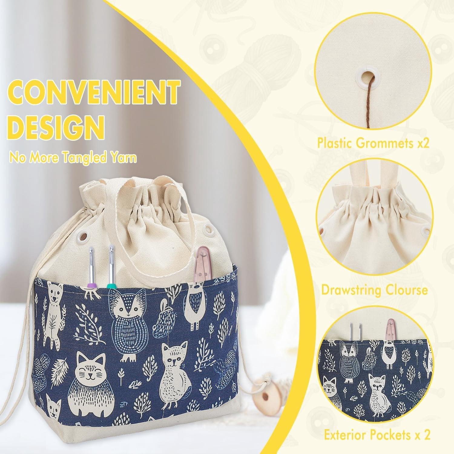 Crochet Bag, Handy Knitting Project Yarn Bag, Crochet Accessories Yarn Storage Organizer, Knitting Bags and Totes for Crocheting  The Go, 12.5x13x5''