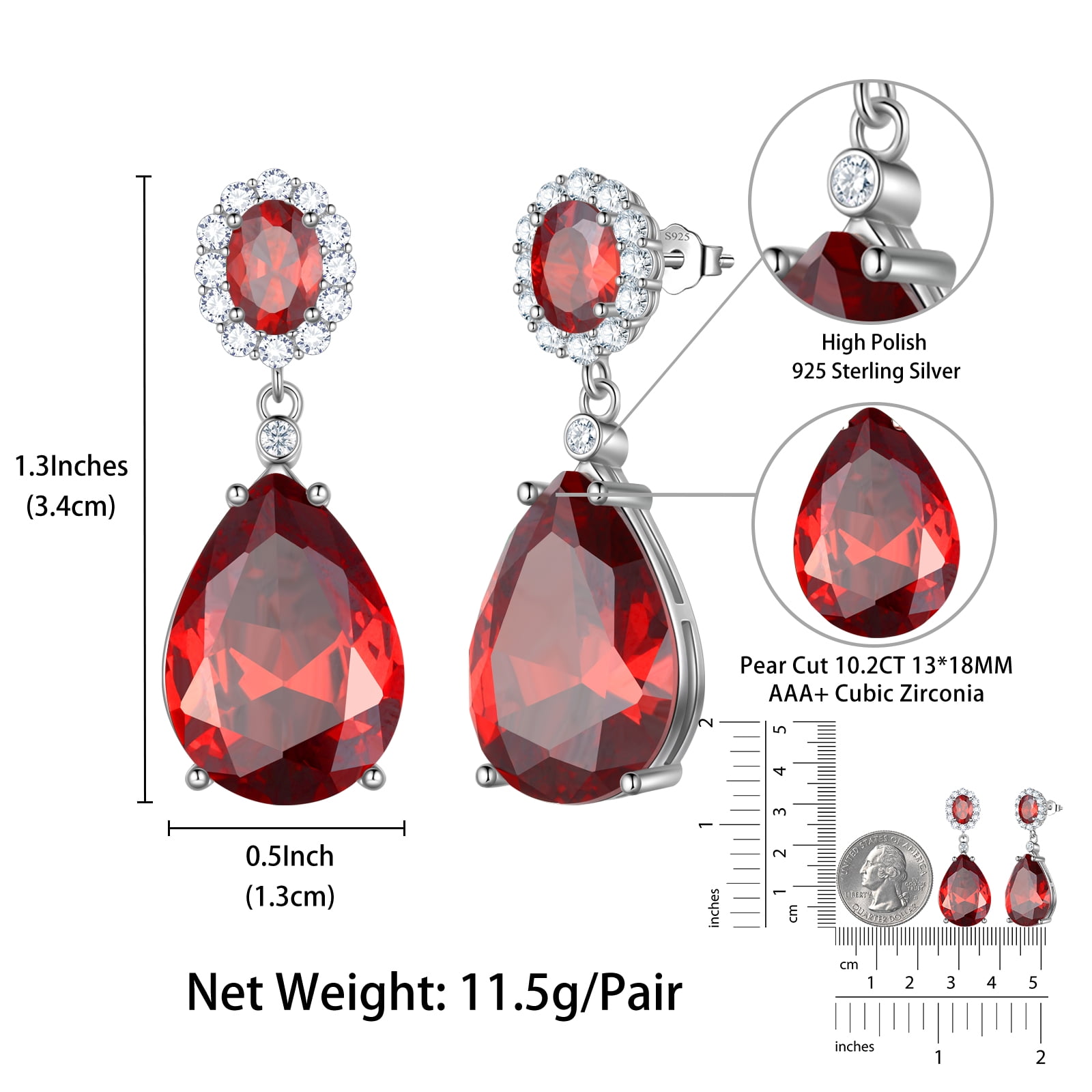 Juwaliy 10Ct Teardrop Dangle Earring Women Garnet January Birthstone Earring Jewelry 925 Sterling Silver Mom Grandma Christmas Valentine Birthday Gift