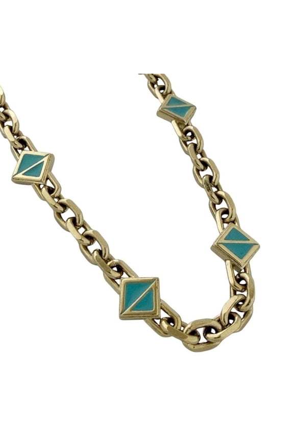 Pre-Owned Christian Dior Dior Men's CD Diamond Chain Necklace, Turquoise Blue