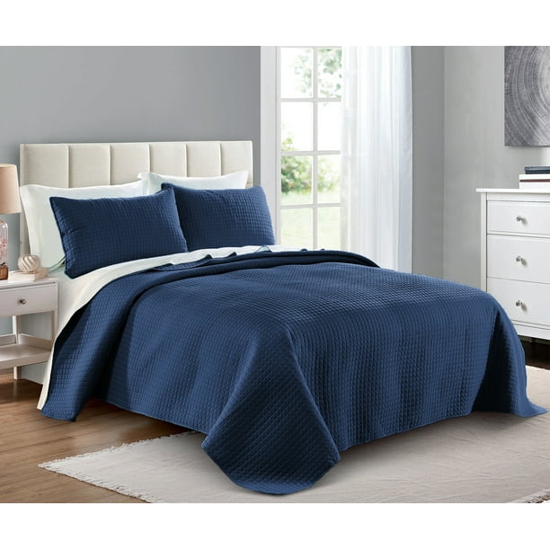Quilt Set King/Cal King/California King Size Navy Oversized Bedspread