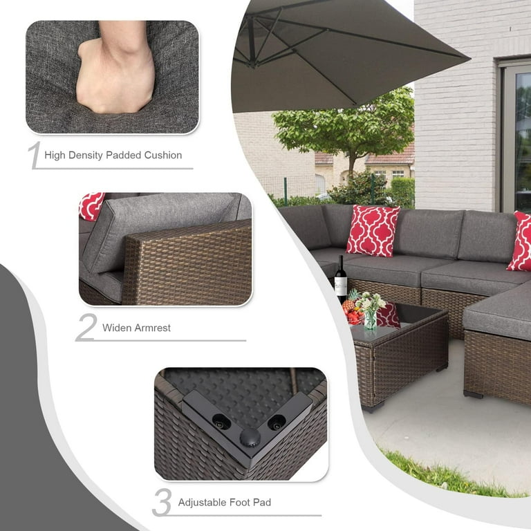 Kinbor 7pcs Patio Outdoor Furniture Sets Rattan Sectional