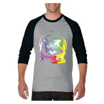 MmF - Mens Raglan Sleeve Baseball T-Shirts, up to Size 3XL - Space Cat