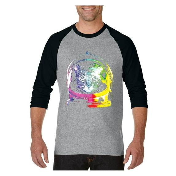 MmF - Mens Raglan Sleeve Baseball T-Shirts, up to Size 3XL - Space Cat