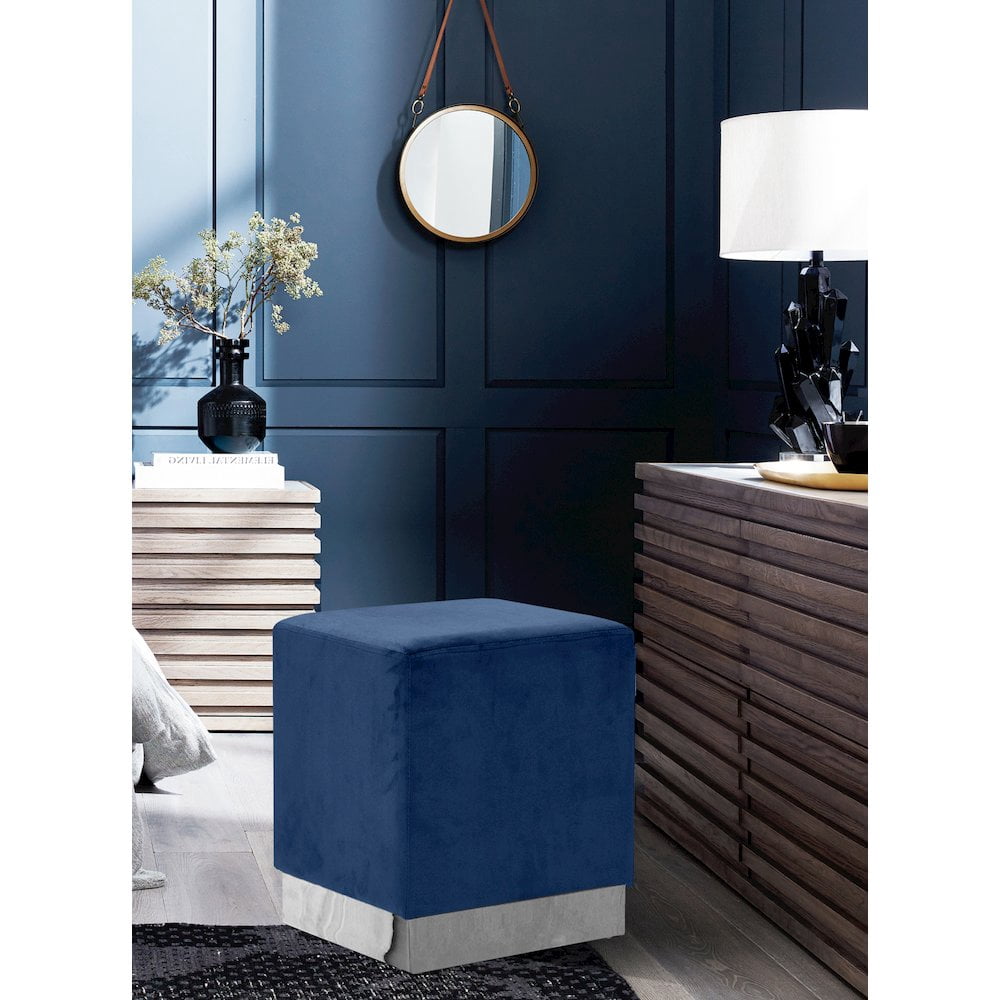 Meridian Furniture Jax Contemporary Velvet Ottoman/Stool in Navy