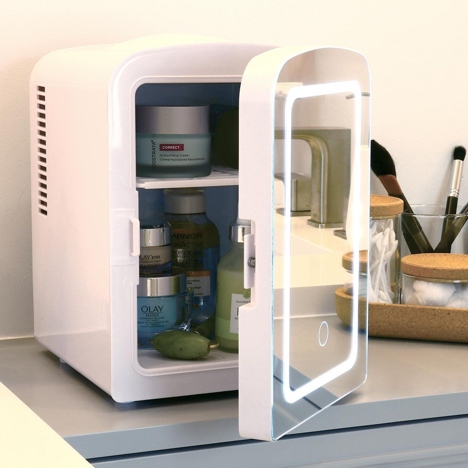 Koolatron Mirrored LED Cooler/Fridge, 4L (4.2 Quarts) for Cosmetics, Beverages, Food, or Medicines