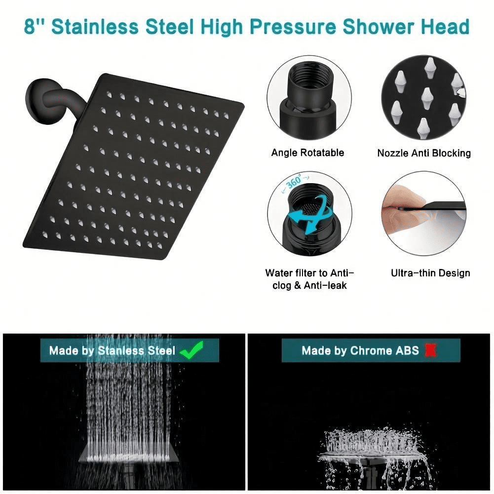Shower Head with Hose, 8'' High Pressure Rain Shower Head, Handheld Shower Head Combo, 2+1 Spray Settings Adjustable Shower Head with Holder, Height/Angle Adjustable