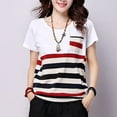 thumbnail image 1 of T-Shirt Blouse Haut pour Femmes en Polyester à Rayures, Col Rond, Manches Courtes, Coupe Ample, Grande Taille, 1 of 7