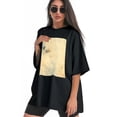 thumbnail image 3 of Plus Size Shirt for Women Black Tops for Women Oversized Short Sleeves Shirt for Women Flower T Shirt Crewneck Shirt for Women XL, 3 of 5
