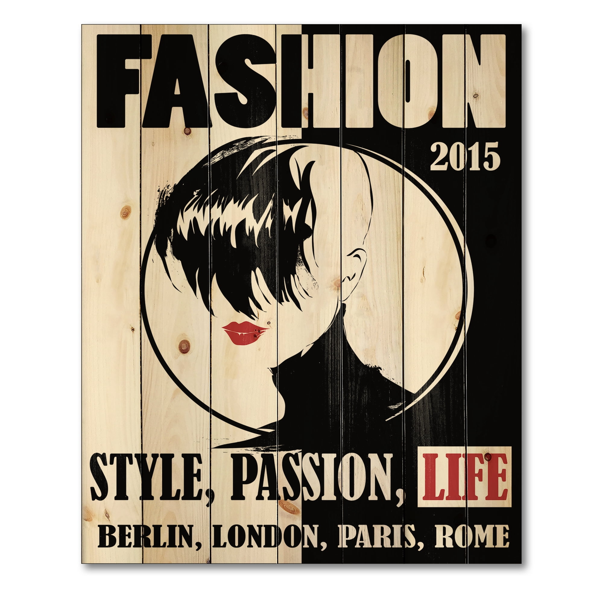 Designart 'Style Passion Life Fashion Woman III' Vintage Print on Natural Pine Wood