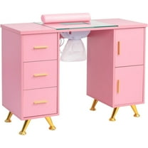 Ktaxon Manicure Table Nail Desk for Nail Tech w/Glass Top & Wrist Rest, Pink