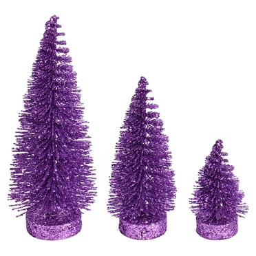 Vickerman 3"-5"-7" Lavender Glitter Oval Pine Artificial Christmas Tree, Set of 3