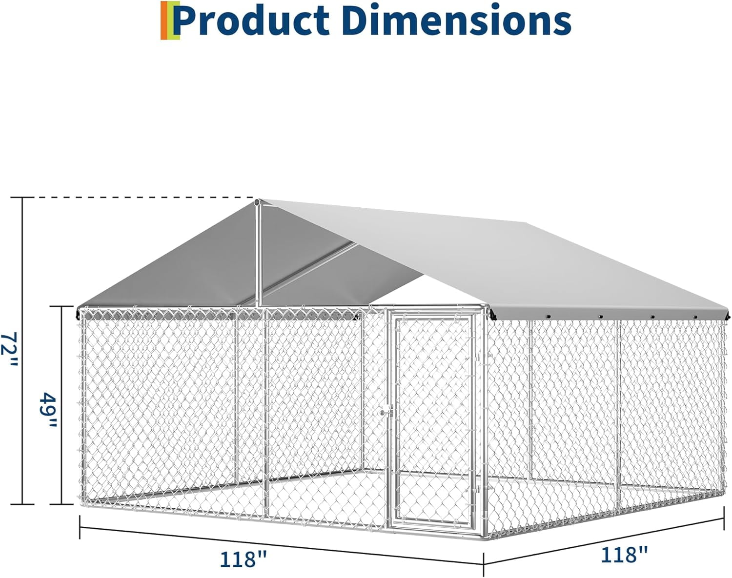 QinaQin 10x10x6Ft Large Outdoor Dog Kennel,Heavy Duty Dog Kennel with Waterproof Roof & Door Lock,Reinforced Galvanized Steel,Metal Large Dogs Cage for Backyard,Silver