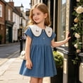 thumbnail image 6 of Amidoa Girls Summer Dresses Short Sleeve A-Line Solid Color Dresses Kids Casual Sundress Blue Size 6, 6 of 9