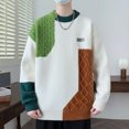 thumbnail image 6 of Mens Clashing Colour Patchwork Knitted Sweater Crew Neck Line Design Sweater Oversized Long Sleeve Pullover Sweater, Green, L, 6 of 6