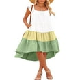 thumbnail image 3 of Women Summer Ruffled Sleeve Dress  Contrast Color/Solid Color Square Neck Irregular Hem Dress for Beach  Date, 3 of 6