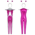 thumbnail image 5 of iiniim Girls Cap Sleeve Full Bodycon Jumpsuit Alien Robot Outfits with Hair Hoop for Stage Performance Hot Pink 10, 5 of 7