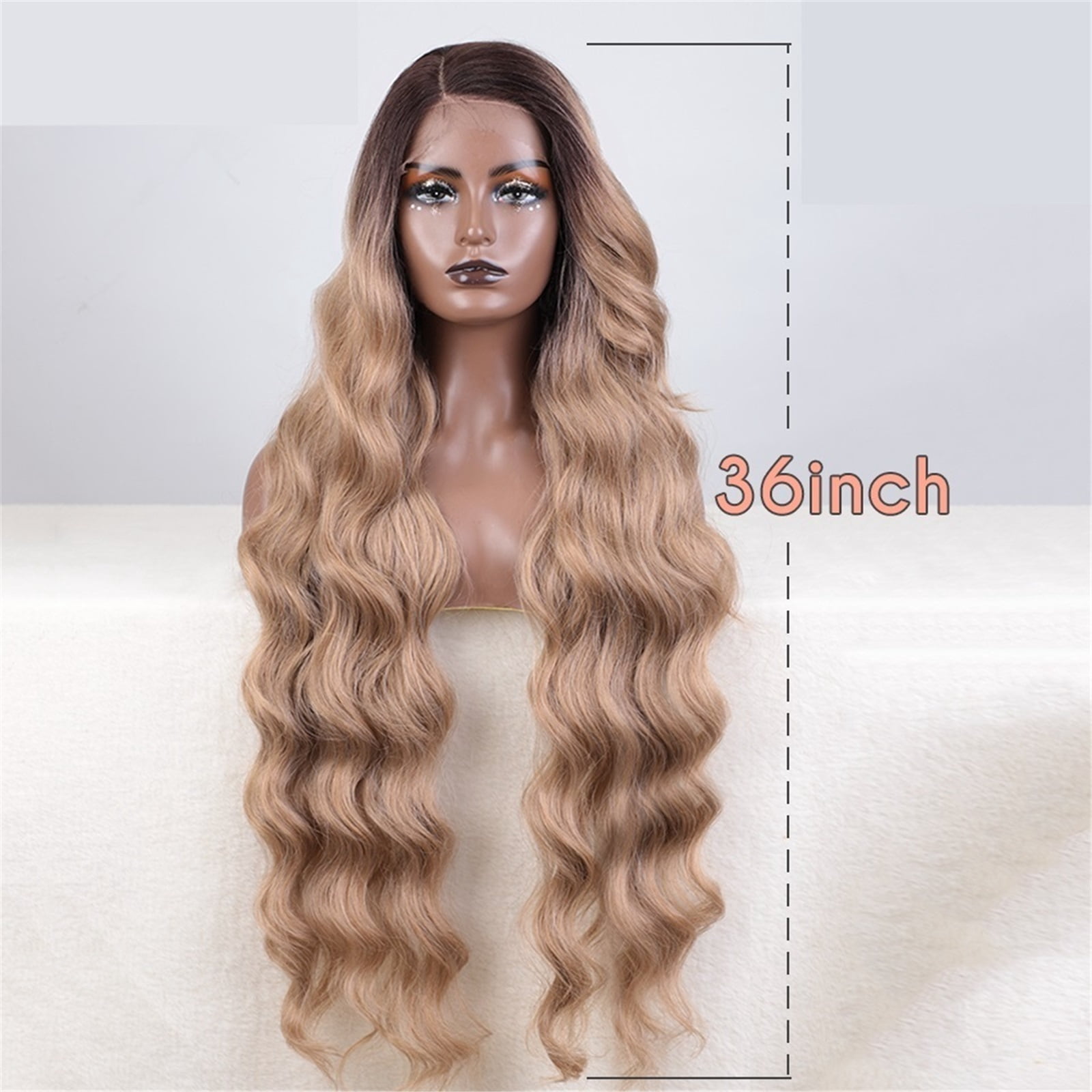 Synthetic Lace Front Wig Long Wavy 36 " Body Wavy Side Part Wig for Women Ombre Blonde