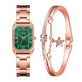 thumbnail image 2 of Reloj de pulsera analógico de cuarzo de acero inoxidable dorado con cristales de moda para mujer, color verde, 2 of 2