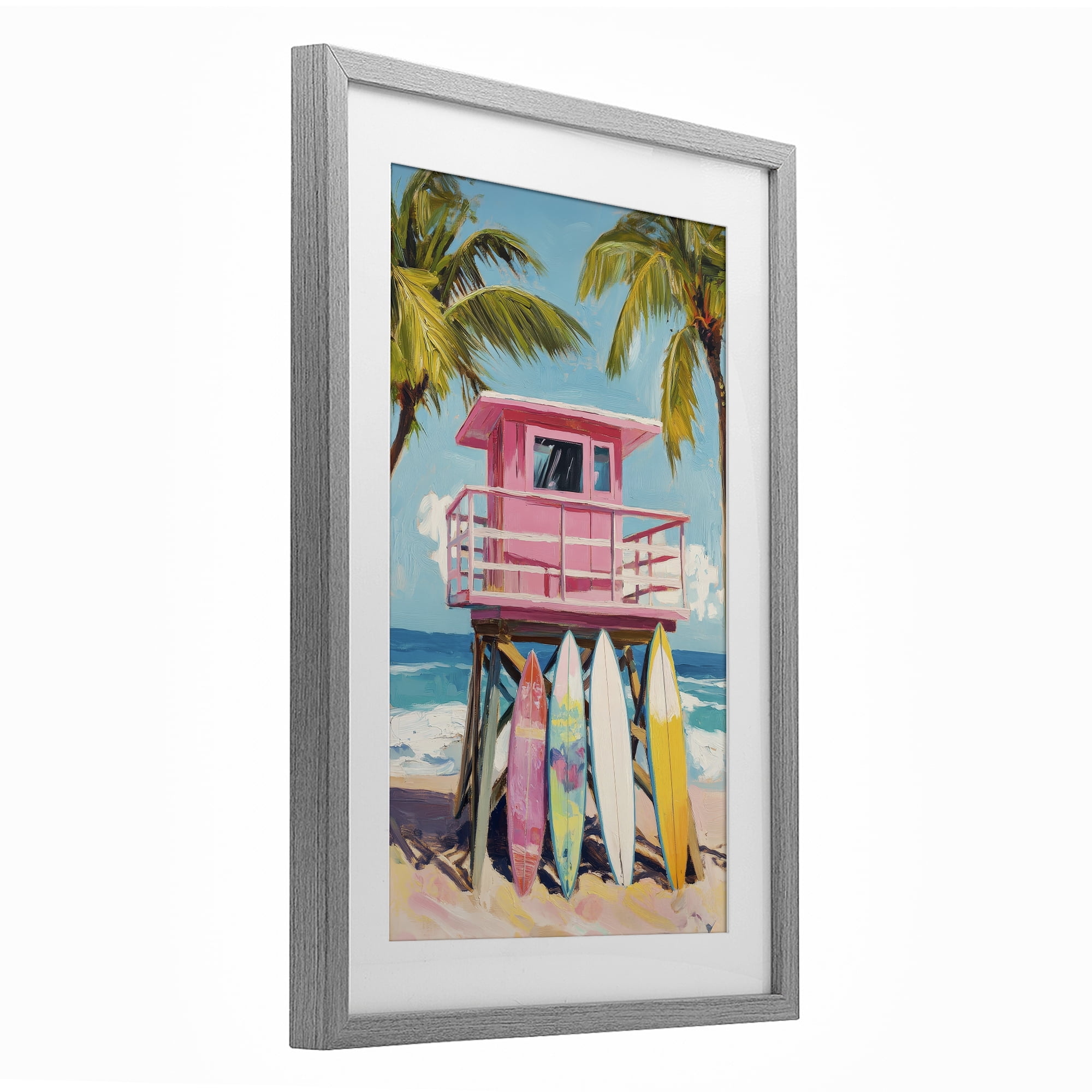 Stupell Industries High Pink Surf Shack Gray Framed Print Under Glass, design by Petal Prints Design