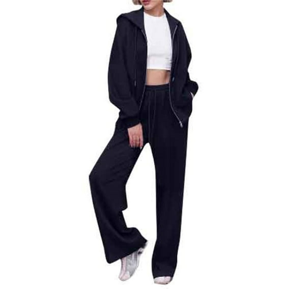 NMMUED Sweat Set Sweatsuits Women 2 Piece Outfit Hoodie Set Two Piece Sets for Women Fall Track Suits for Women Set, Black L