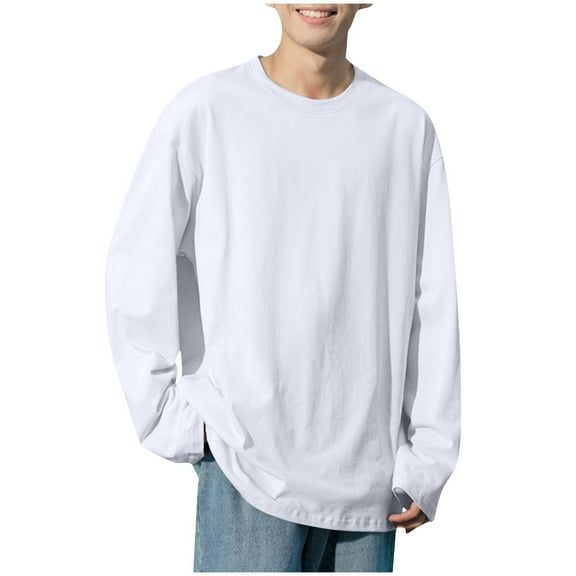 Maean Long Sleeve Shirts for Men Cotton Classic Crew Neck Mens Undershirt Comfort Solid Color Tee Shirt