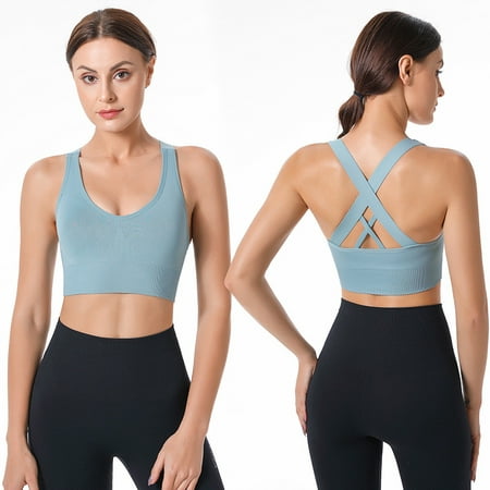 

SENDKEEL Women s Cross Back Bra Shock-proof Gathering Fitness Yoga Vest Sports Underwear