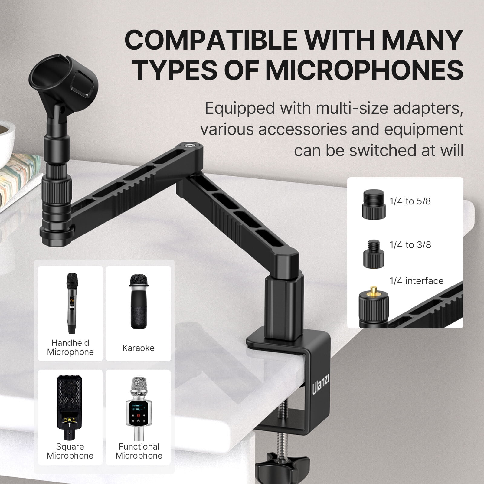 Ulanzi LS26 Low Profile Microphone Arm with Cable Channels Desk Clamp – Aluminum 360° Rotatable Foldable Mic Boom Arm for Streaming, Podcasting, Gaming & Recording