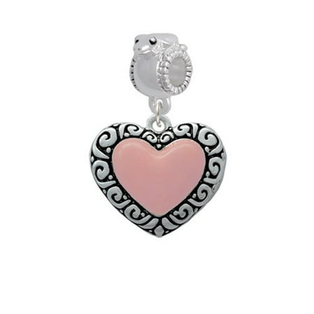 - Large Pink Enamel Heart with Swirl Border - Frog Charm Bead