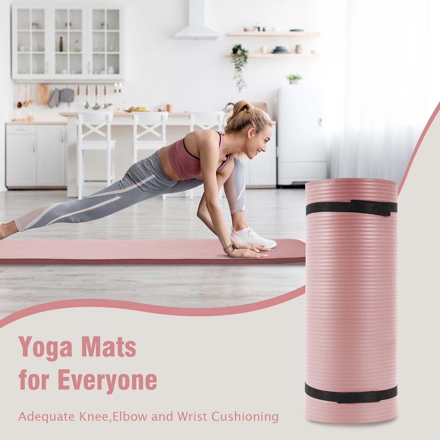 Fitvids 1 Inch Thick Yoga Mat 71x24 Inch - Non Slip Workout Mat with Carry Strap, Multiple Colors - Versatile Exercise Mat for Home, Gym, Pilates, Meditation - For All Skill Levels