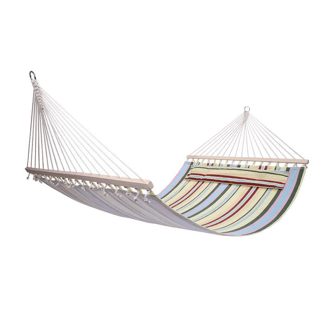 Fabric Double Hammock Heavy Duty With Pillow Spreader Bar 1-2 Person Swing Hang 