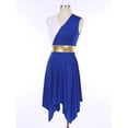 thumbnail image 5 of Kaerm Women Praise Dance Outfit Color Block Asymmetric Overlay Dress with Pants Blue XL, 5 of 7