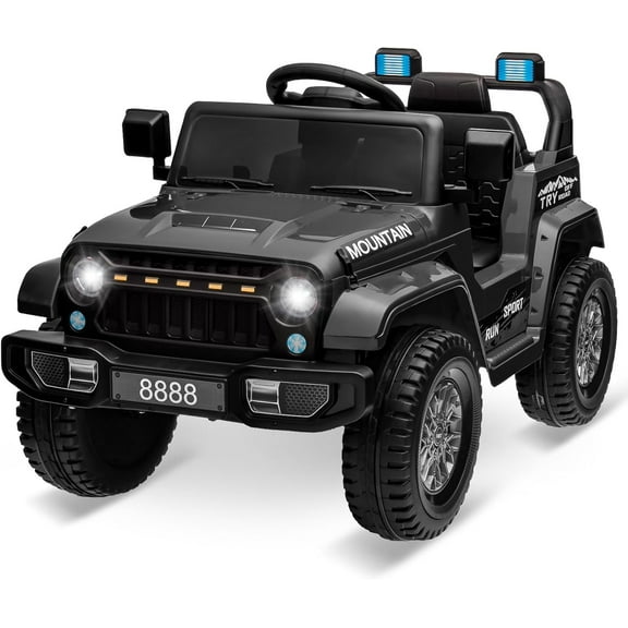 Lumiparty 12V Kids Ride On Truck Car, Battery Powered Electric Vehicles with Remote Control, Spring Suspensions, 3 Speeds, LED Lights, Music, MP3, Ride On Toy Car for Children Boys Girls, Black