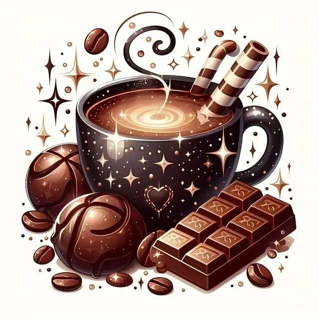 Colorful Coffee and Pastry Roses Canvas Rhinestone 5D DIY Diamond Embroidery Kits Art, 35*35 cm, frame not included.