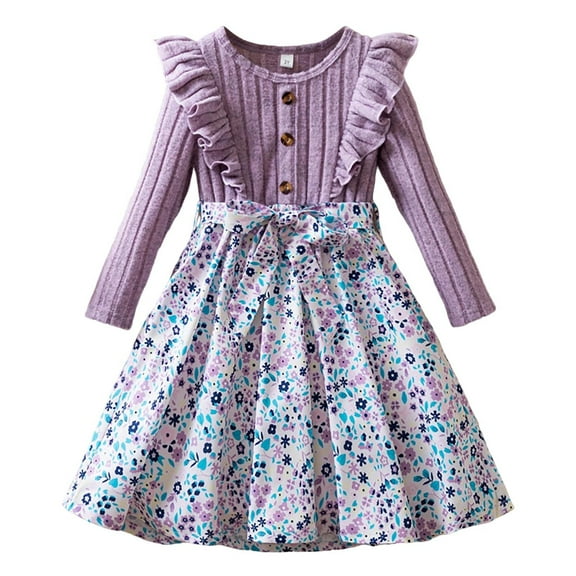 MEZZALL Kids Dresses Elegant Long Sleeve Floral Print Girls Party Dress With Puffed Sleeves For Autumn Winter Holiday Celebrations Boho Christmas O-Neck Sundress