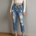thumbnail image 2 of TFEOQRY Womens Ripped Distressed Denim Pants with Pockets Elastic Waist Drawstring Jogger Jeans for Daily Street Wear, 2 of 5