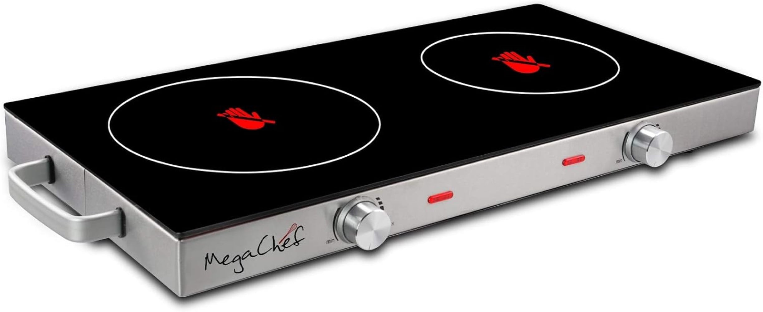 MegaChef Ceramic Infrared Double Electric Cooktop – Dual Burner, Portable Countertop Cooktop with Adjustable Heat Control, Easy Clean Glass Top & Stainless Steel Body