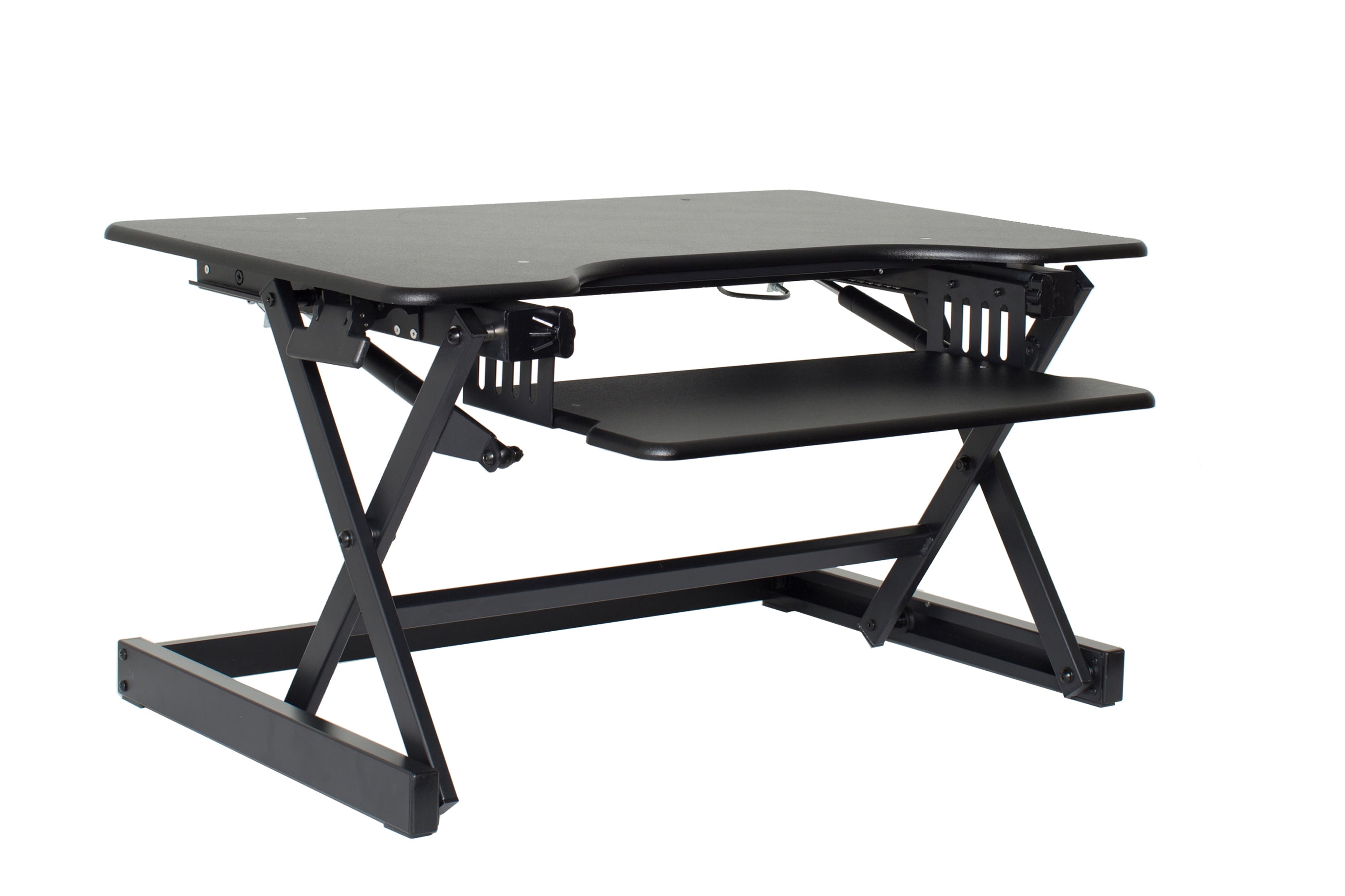 Rocelco 32in. Height Adjustable Standing Desk Converter BUNDLE | Sit Stand Computer Workstation Riser with Anti Fatigue Mat | Dual Monitor Retractable Keyboard Tray Gas Spring | Black (R EADRB-MAFM)