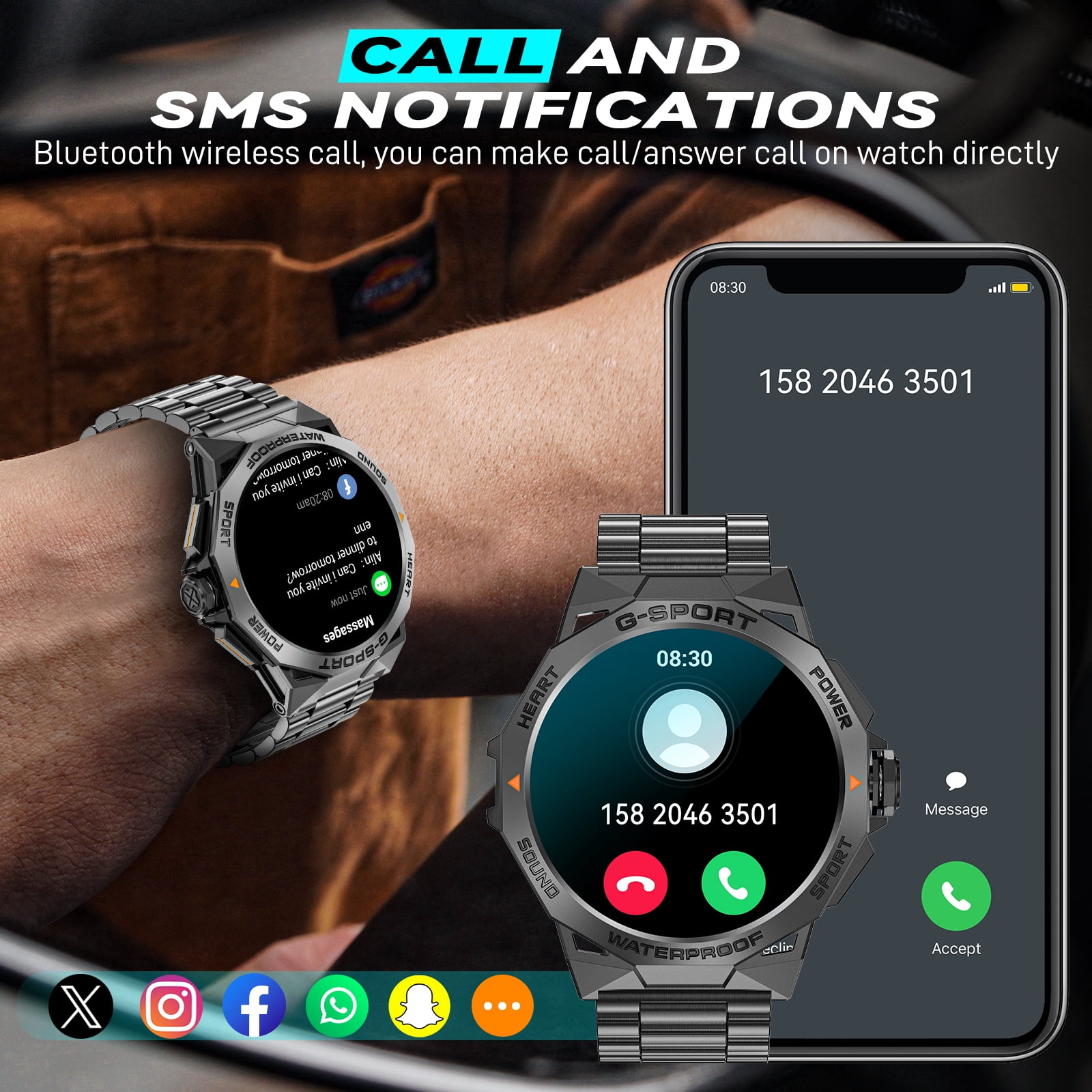 Cyberdyer Smart Watch for Men Answer/Make Call 1.43" AMOLED Always On Display Smartwatch 400mAh Outdoor Waterproof Sports Watch with 100+ Sports Modes for Android iOS