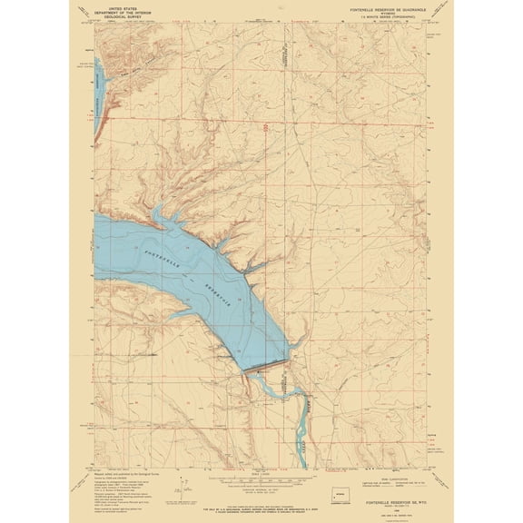 Topographical Map - Fontenelle Reservoir Wyoming Quad - USGS 1968 - 23 x 31.26 - Vintage Wall Art