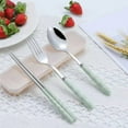 thumbnail image 1 of Boreal Craft Stainless Steel Portable Tableware Three Piece Students Outdoor Spoon Chopsticks Fork Set Small round Table Mat Dining Table Set 6 Dinning Table Clothes Set for 4 Chairs Teal Table Mats, 1 of 6