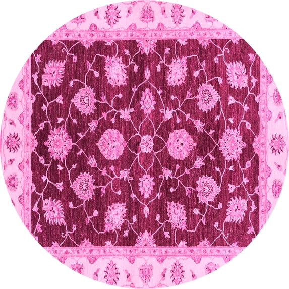 Ahgly Company Indoor Round Oriental Pink Traditional Area Rugs, 4' Round