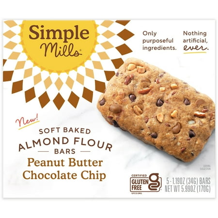 Simple Mills Soft Baked Almond Flour Bars  Peanut Butter Chocolate Chip  Gluten-Free  5 Count