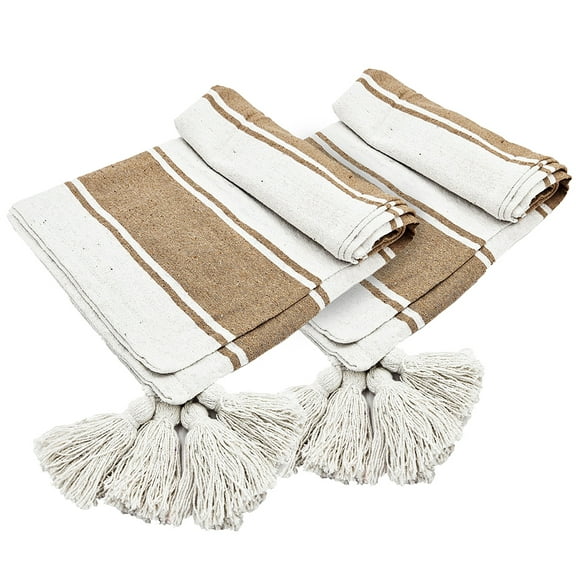 50"X60" Brown & White Striped Throw Blanket - 2 Pack Cotton Blend Decorative Blankets for Sofa & Bed