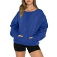 thumbnail image 2 of Women Long Sleeve Pullover Jumper Sweatshirt Cotton Casual Solid Crew Neck Pockets Workout Tunic Tops Loose Fit (Medium, Blue), 2 of 6