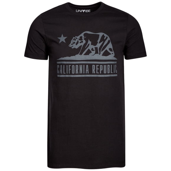 Univibe Mens California Republic Graphic T-Shirt, Black, Medium