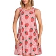 thumbnail image 1 of Vsdgher Robes d'Été Imprimé Fraises pour Femmes Robe de Plage Décontractée Col en U Sans Manches Robe d'Été Ample avec Poche, 1 of 7