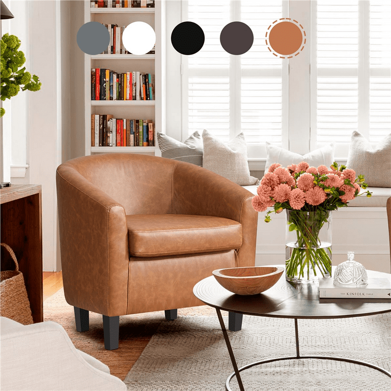 Leather barrel 2024 accent chair
