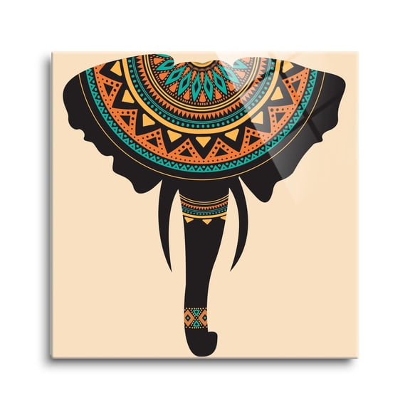 Elephant Head Orange Triangle Pattern 12 x 12 Glass Wall Hanging Sign